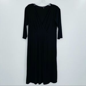Eileen Fisher 100% silk black midi dress faux‎ wrap v neck women’s size XS
